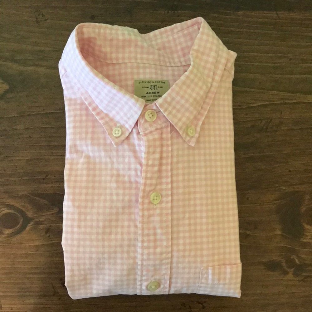 J. Crew Pink Gingham Shirt 2-Ply Cotton